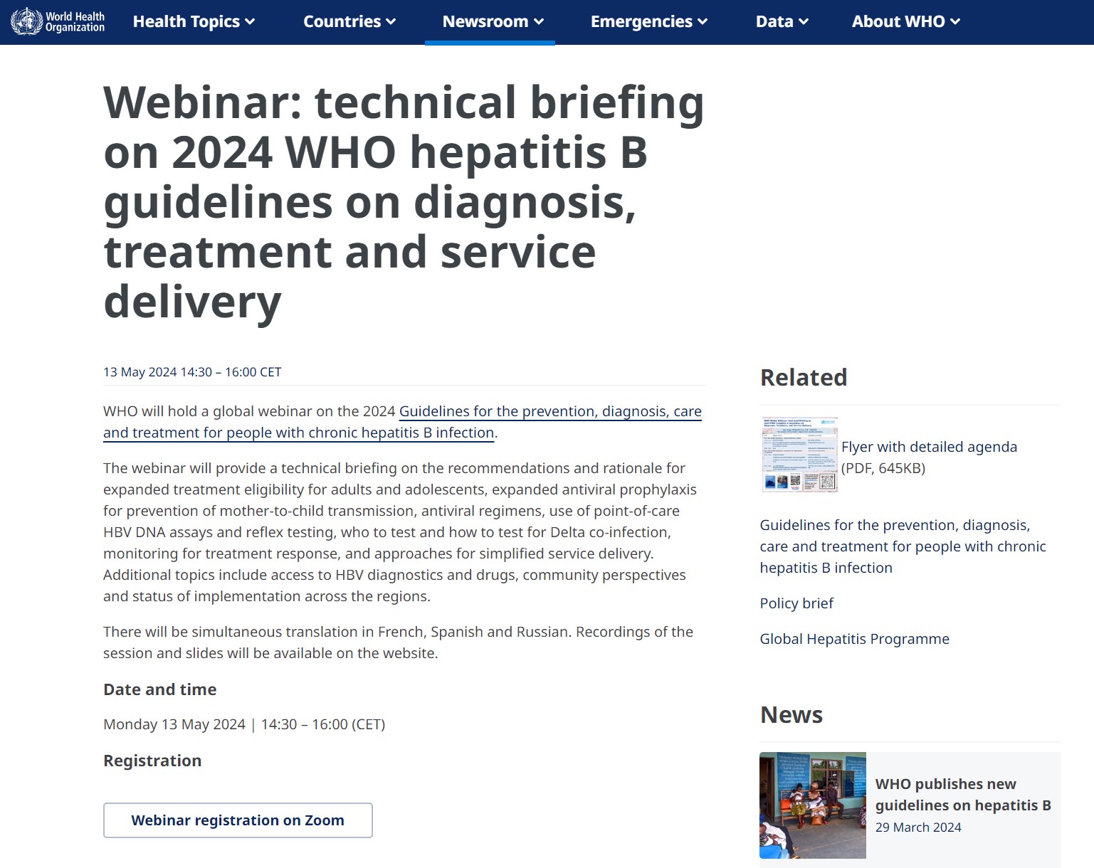 Webinar: technical briefing on 2024 WHO hepatitis B guidelines on diagnosis, treatment and service delivery