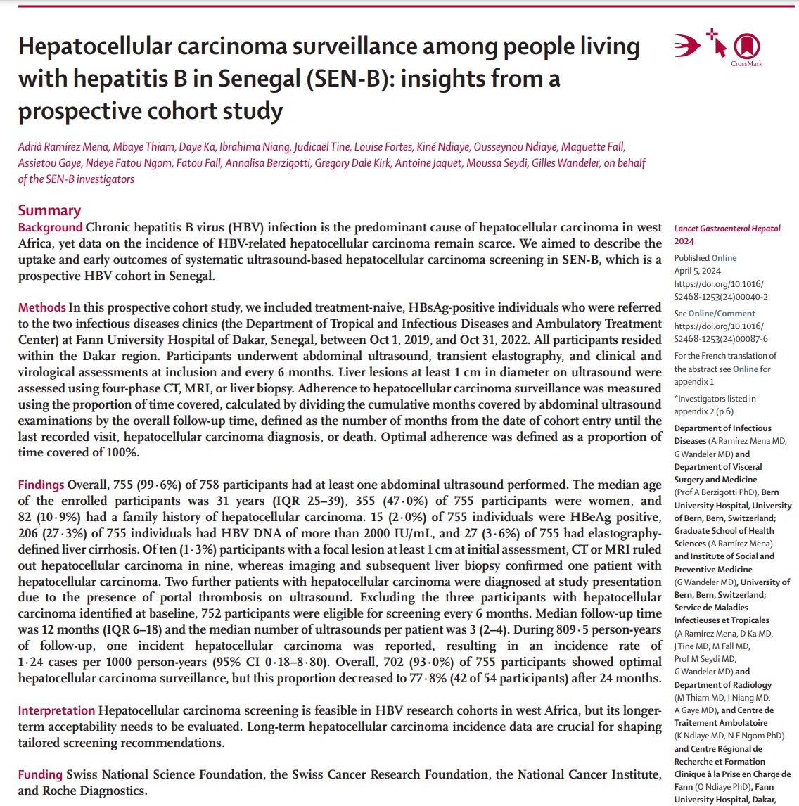 Latest infromation: Prospective study of hepatocellular carcinoma surveillance for people with HBV in Senegal
